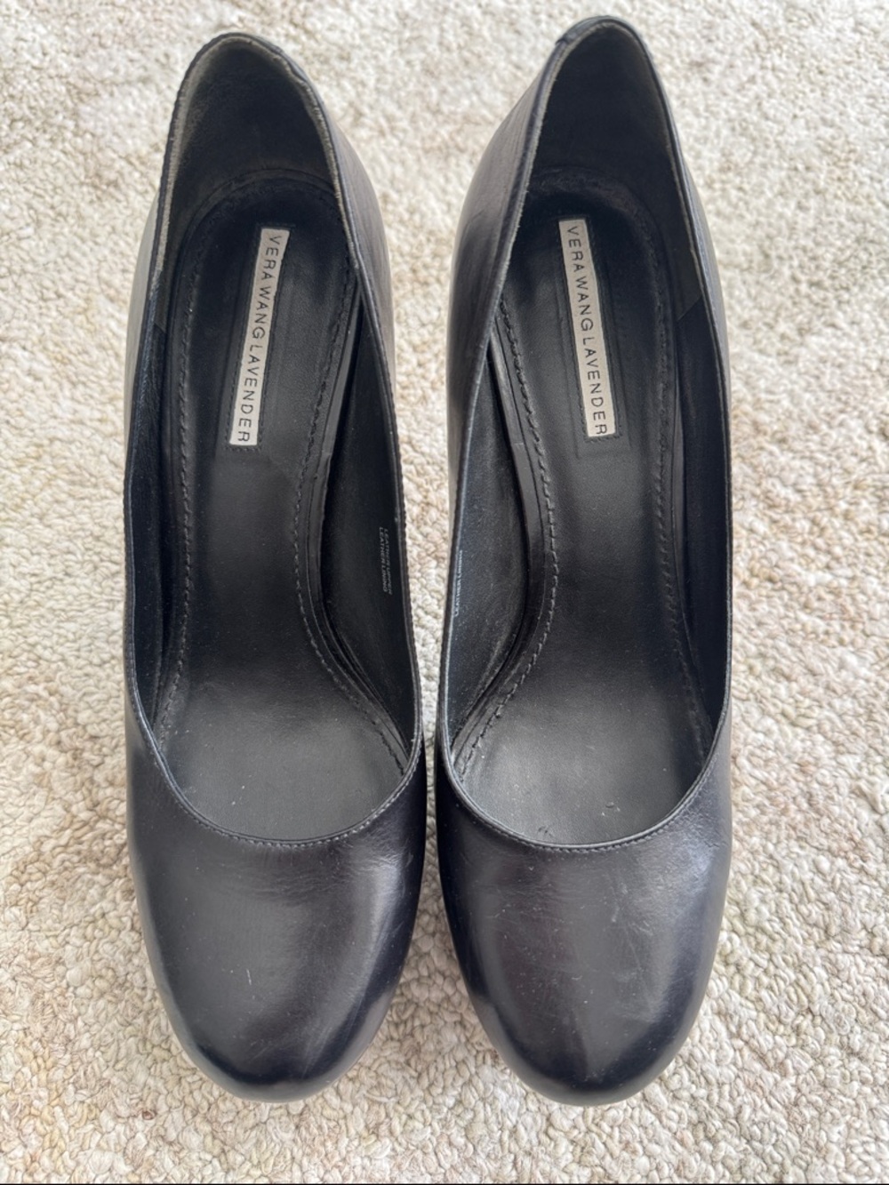 Vera Wang Lavender Black Leather Platform Pumps Heels